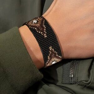 Vintage Southwestern Style Seed Bead Woven Geometric Adjustable Cord Bracelet